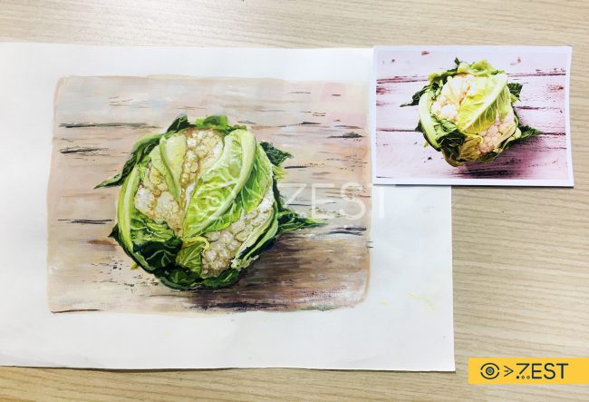 Zest hướng dẫn vẽ bông cải trắng bằng màu poster