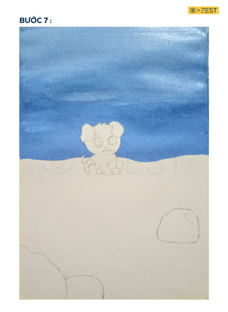 Hướng dẫn bé vẽ tranh chú cún Bêtô trên đồng xanh