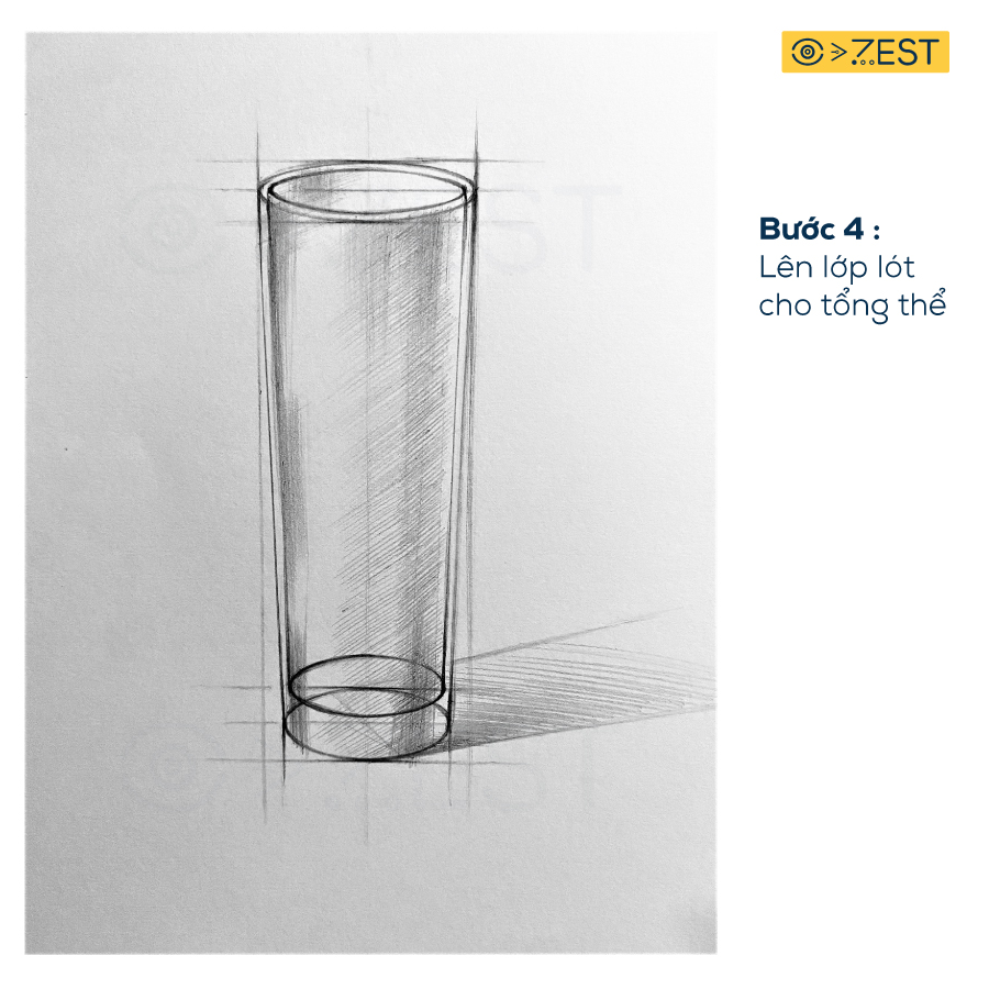 7 Bước vẽ chiếc ly chất liệu thủy tinh bằng bút chì