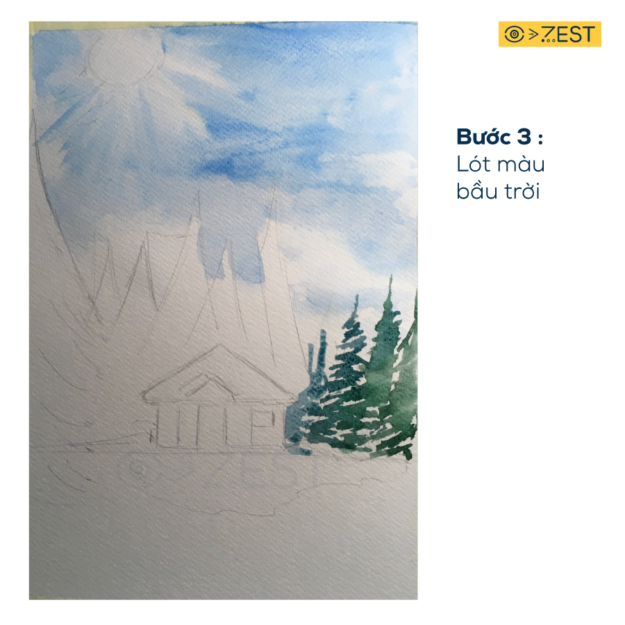 Hướng dẫn vẽ tranh phong cảnh mùa đông bằng màu nước