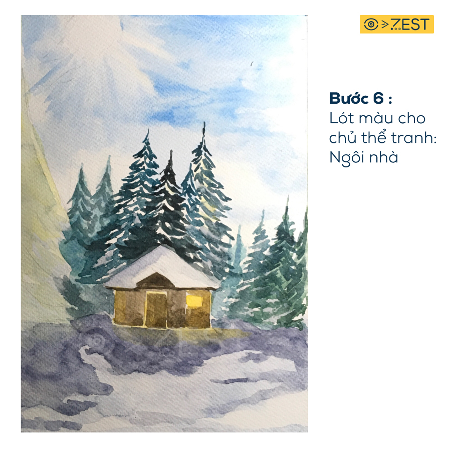 Hướng dẫn vẽ tranh phong cảnh mùa đông bằng màu nước - Zest Art